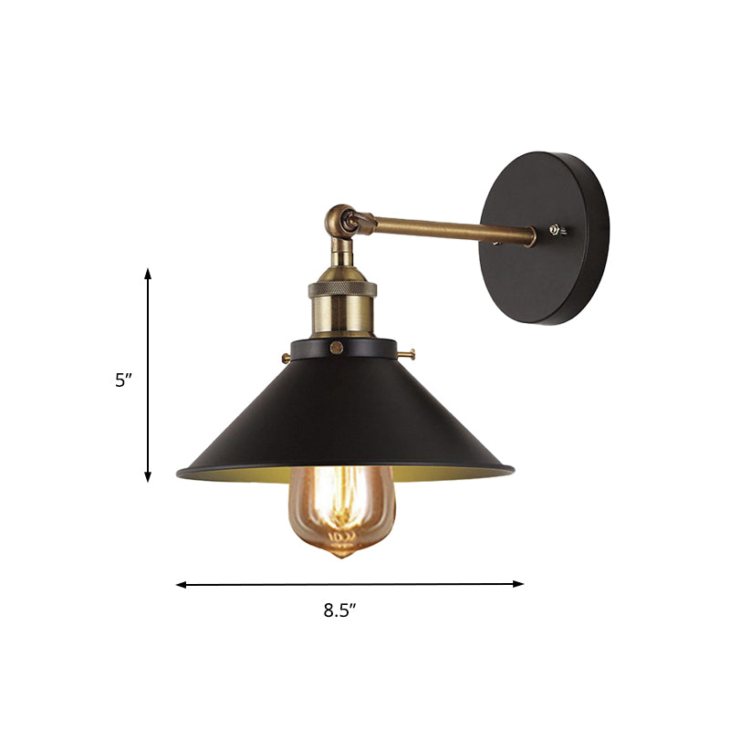 Industrial Stylish Cone Wall Sconce 1 Light Metallic Wall Mount Light in Black for Living Room, 2 Packs