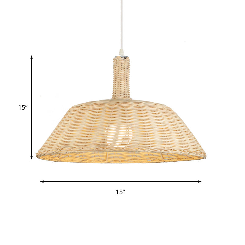 Handgewebte Anhängerbeleuchtung im Landstil mit Scheunenschatten Rattan 15 "/19" W 1 Glühbirnenhängung Lampe in Beige