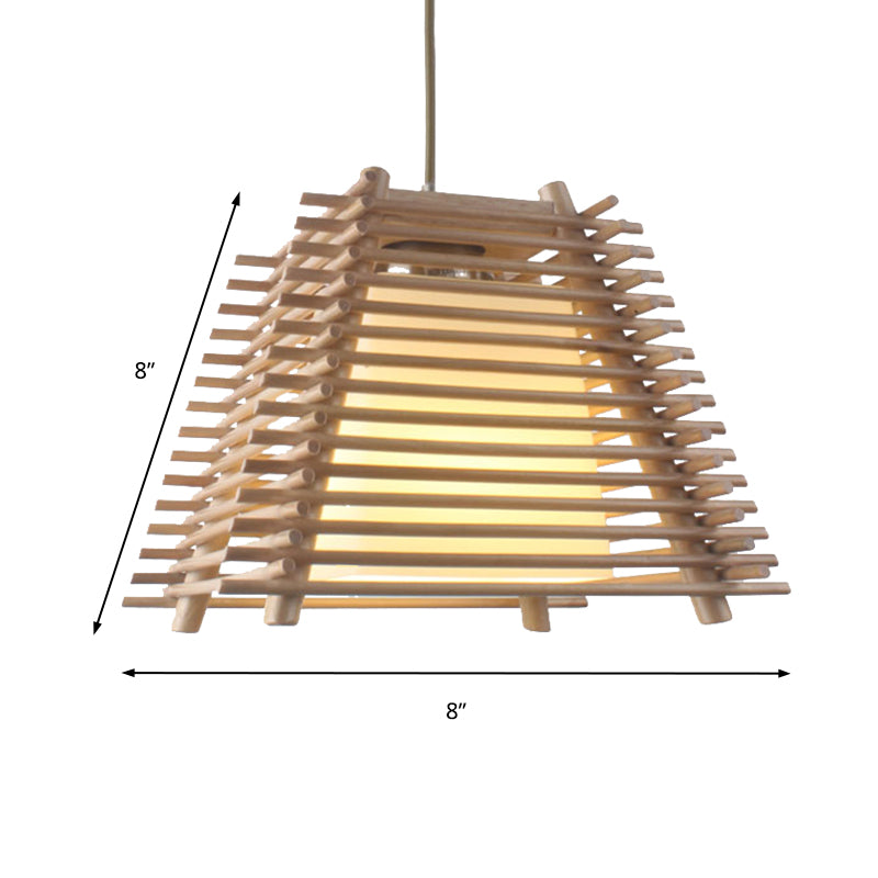 Colgante de suspensión trapezoide de madera japonesa de madera de 1 luz de madera luz colgante con sombra de vidrio blanco para dormitorio