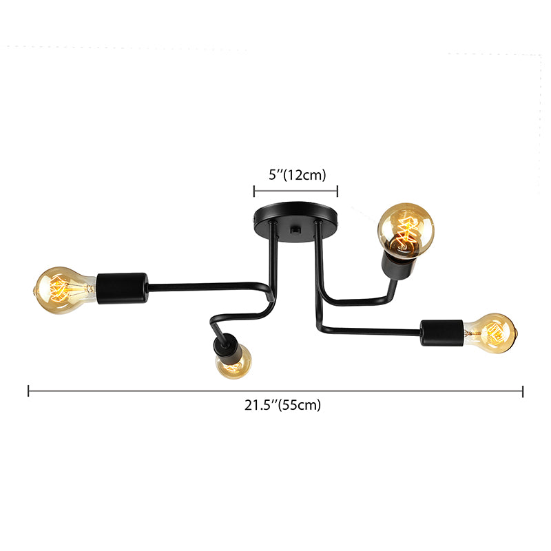 Vintage Exposed Ceiling Flush Mount 4/6-Light Metallic Semi Flush Light with Sputnik Design in Antique Brass/Black
