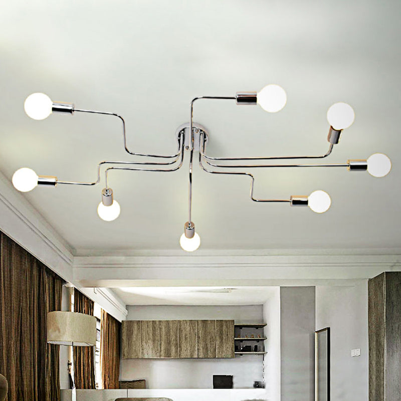 Vintage Exposed Ceiling Flush Mount 4/6-Light Metallic Semi Flush Light with Sputnik Design in Antique Brass/Black