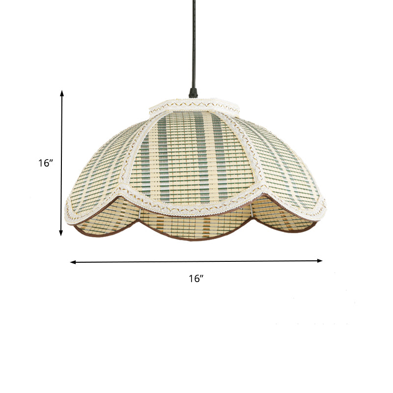 Flower Shaped Hanging Light Fixture Chinese Bamboo 1 Light Brown/Beige Pendant Lamp for Bedroom Balcony