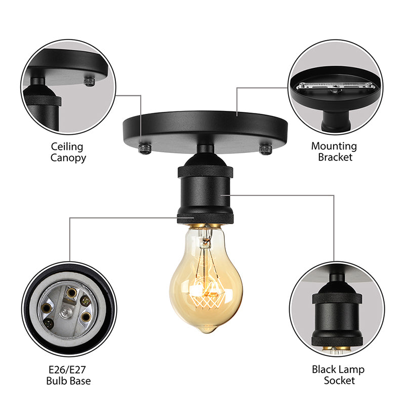 Schwarz/Messing Finish Expose Lampendecke Beleuchtung Retro Industrial Metal 1 Light Balkon Halbflush Mount Light