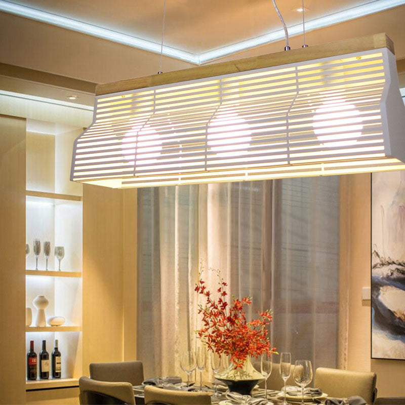 Black/White Linear Island Lighting Modern Style 3-Light Metal and Wood Island Pendant Light for Dining Room
