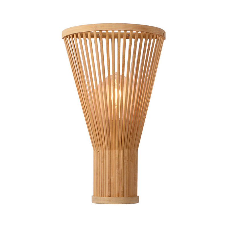 Lámpara de apliques de pared de bambú hecha a mano estilo asiático 1-bulb beige iluminación de pared para cama