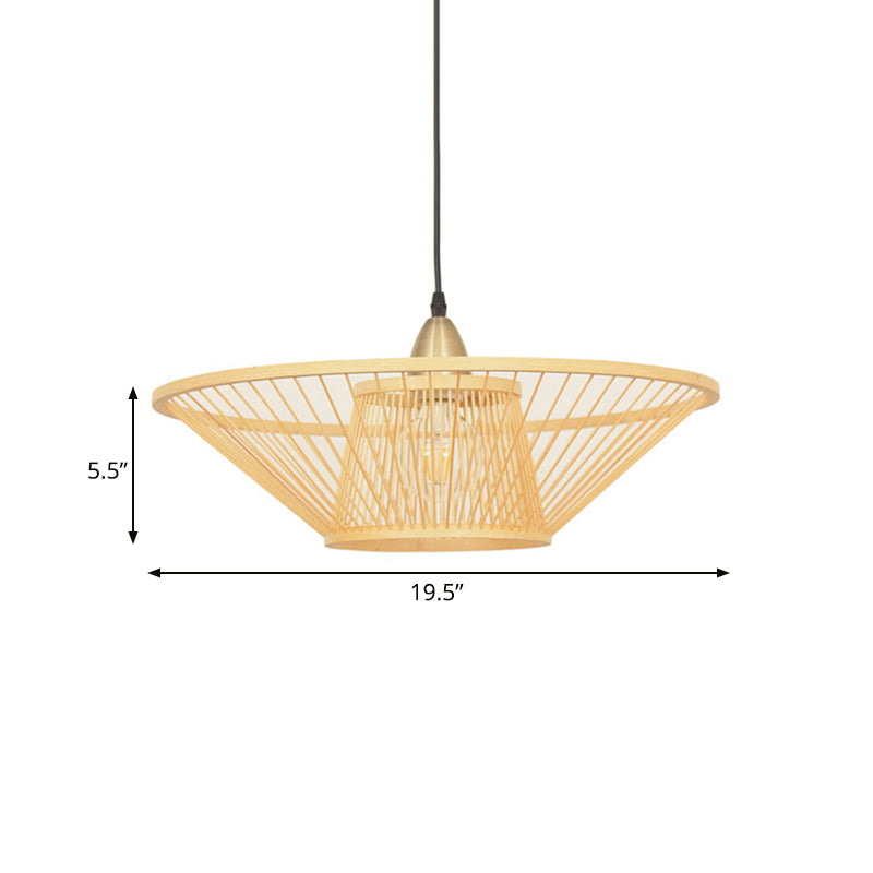 Bamboo Hand-Made Ceiling Lamp with Saucer Shade Modern 1-Light Beige Pendant Lamp for Dining Room