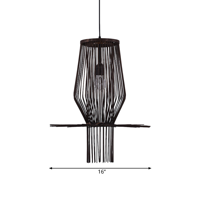 Modern Style Hand-Woven Hanging Lighting Bamboo 1-Bulb Dining Room Pendant Lighting in Black
