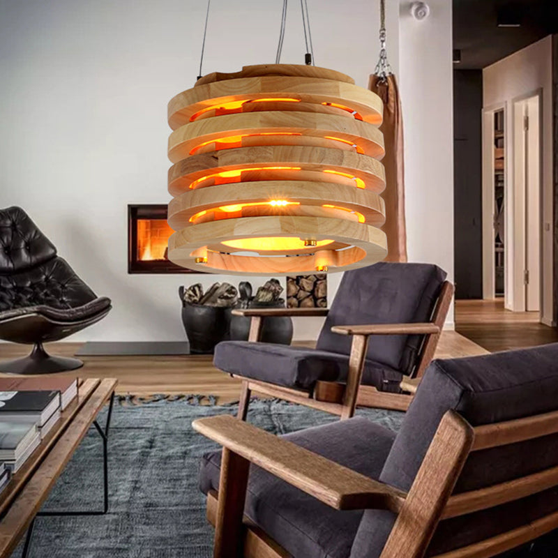 10 "/16" breite hölzerne zylindrische hängende leichte zeitgenössische 1 leichte Anhängerlampe im Naturholz für Wohnzimmer