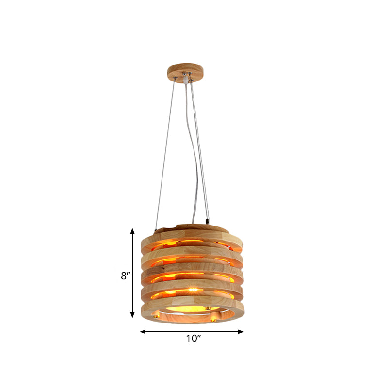 10 "/16" breite hölzerne zylindrische hängende leichte zeitgenössische 1 leichte Anhängerlampe im Naturholz für Wohnzimmer