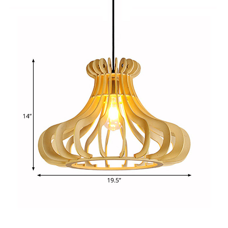 Iluminación colgante en forma de cebolla contemporánea Madera 1 Lámpara colgante de dormitorio ligero en beige