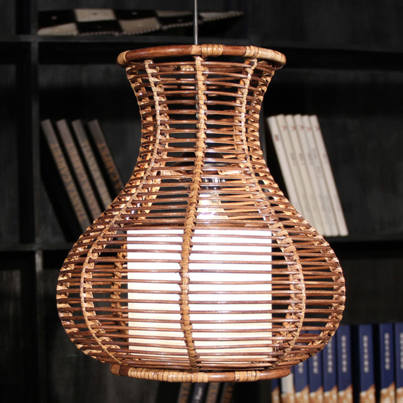 Japanische Vase Rattan Hängende Leuchten 1-Licht-Suspension Anhänger in Brown für das Restaurant Cafe