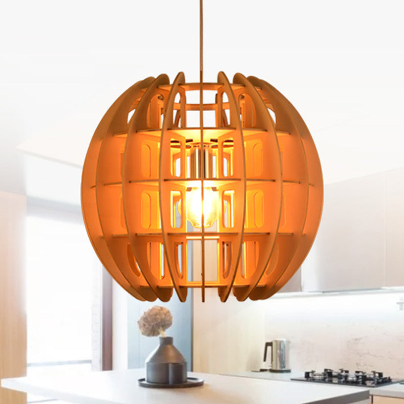 Lámpara esférica de madera lámpara colgante moderna 1 luz de gota de luz en madera natural para cocina