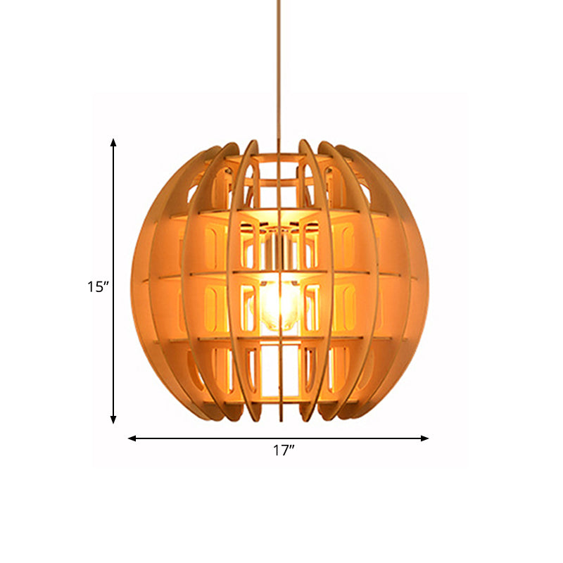 Lámpara esférica de madera lámpara colgante moderna 1 luz de gota de luz en madera natural para cocina