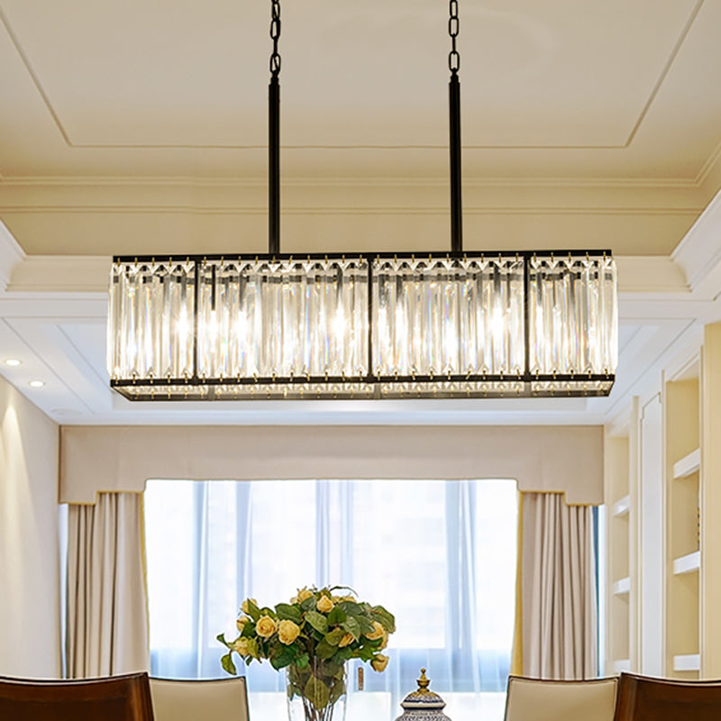 Ritangolare Crystal Crystal Isola Ciondolo moderno 5 lampadine Black Sospension Light per sala da pranzo