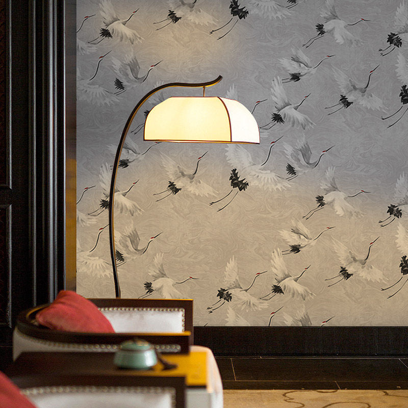 Asia Red Crowned Crane Wallpaper for Living Room 57.1-sq ft Wall Decor in Pastel Color