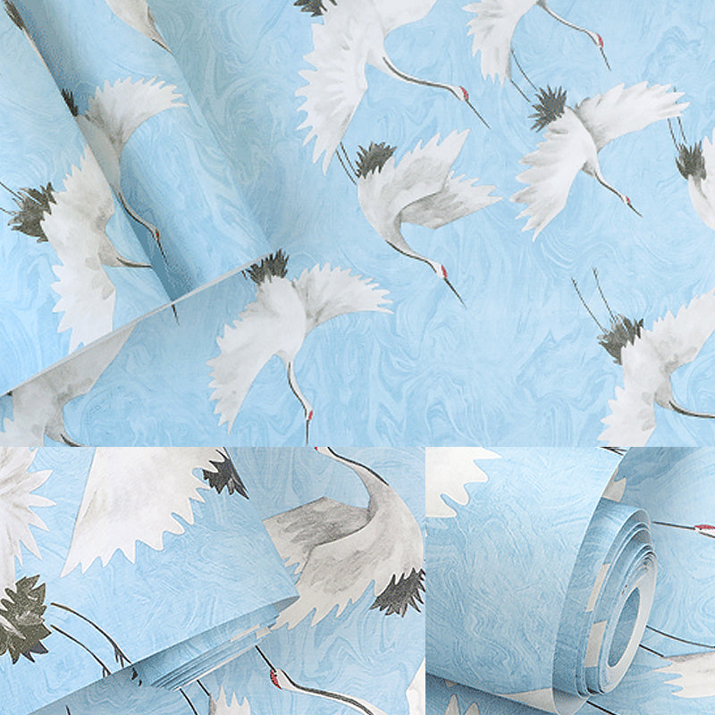 Asia Red Crowned Crane Wallpaper for Living Room 57.1-sq ft Wall Decor in Pastel Color