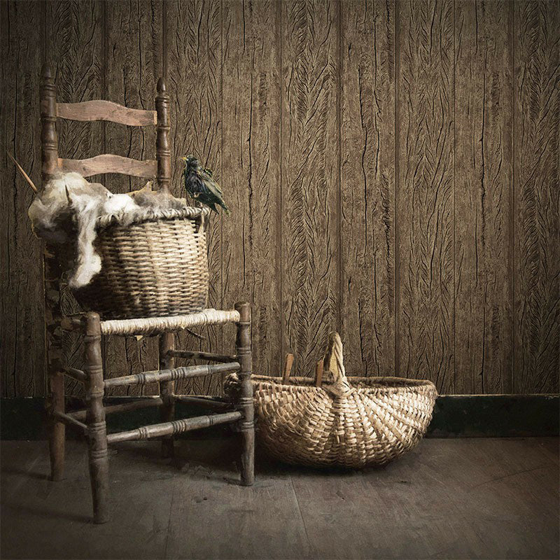 Wood Board Look Wallpaper Roll Dark Color Countryside Wall Decoration for Garage