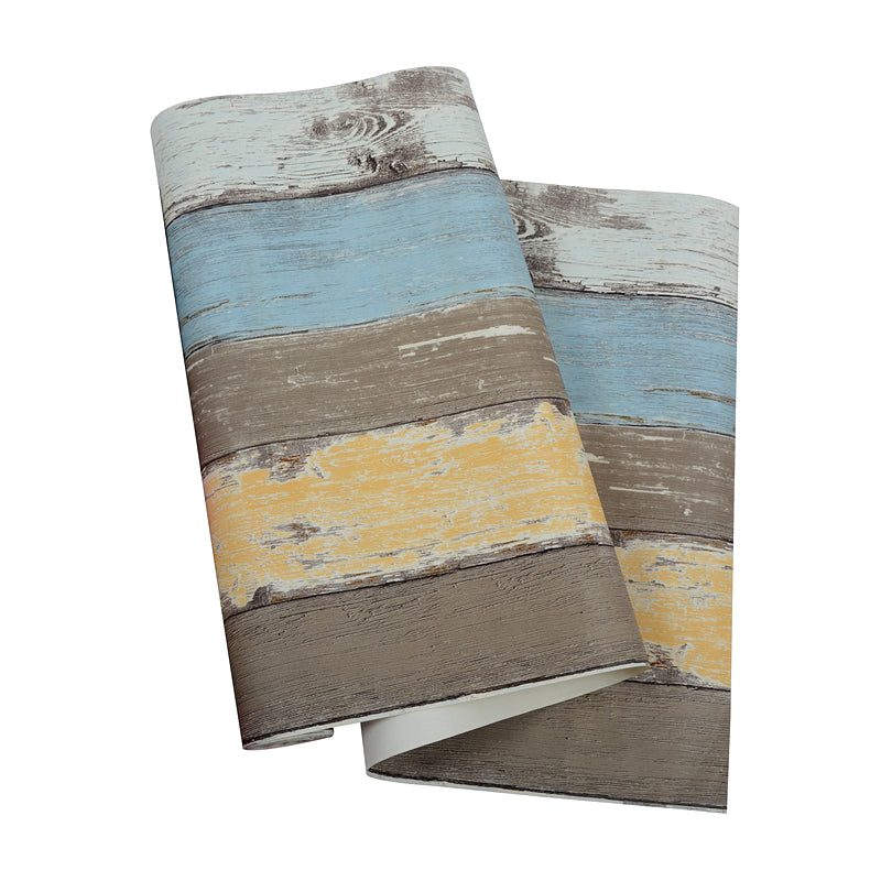 Colorful Wood Planks Wallpaper Roll Stain-Resistant Country Style Living Room Wall Decor