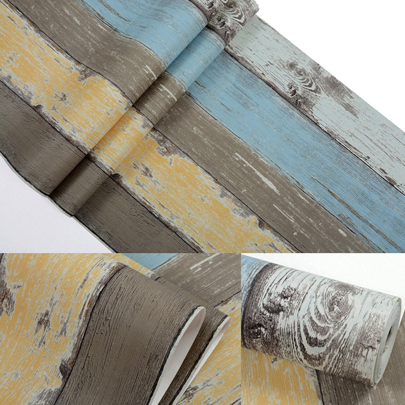 Colorful Wood Planks Wallpaper Roll Stain-Resistant Country Style Living Room Wall Decor