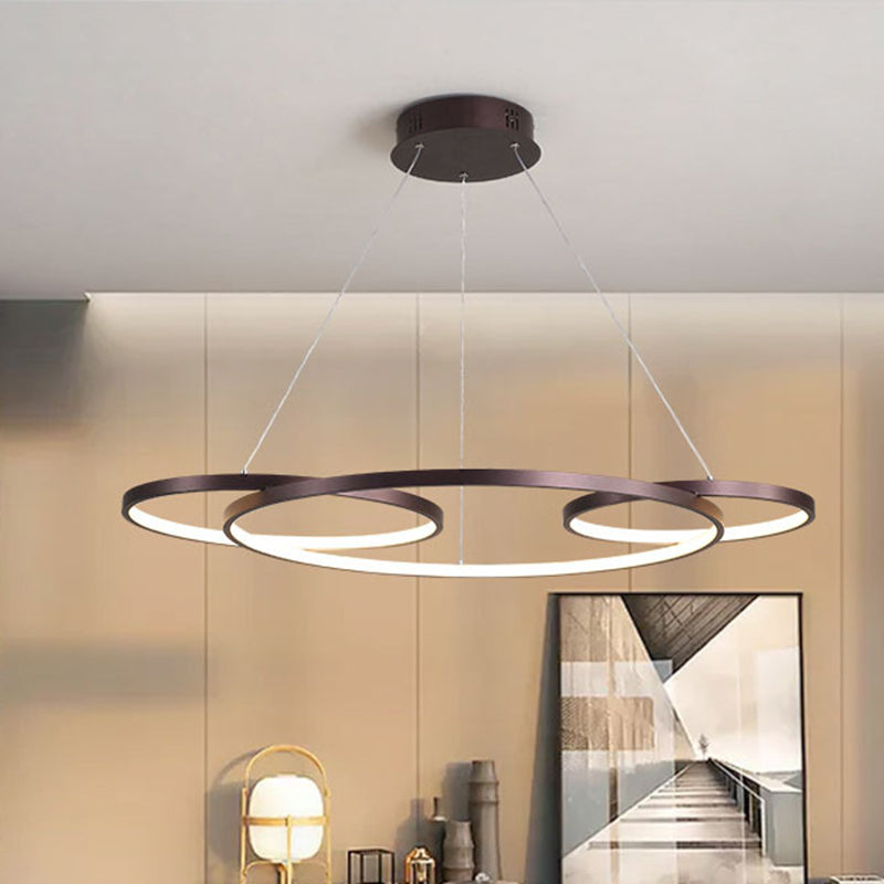 Koffie 3-ring hangende kroonluchter minimalisme metaal LED-suspensielamp voor salon, warm/wit licht