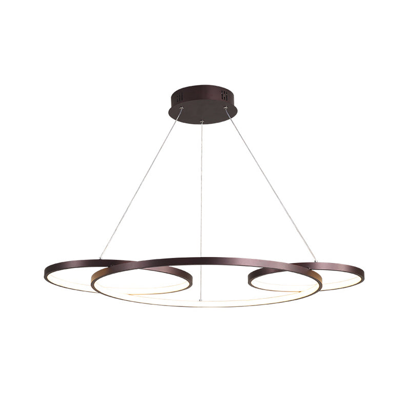 Koffie 3-ring hangende kroonluchter minimalisme metaal LED-suspensielamp voor salon, warm/wit licht