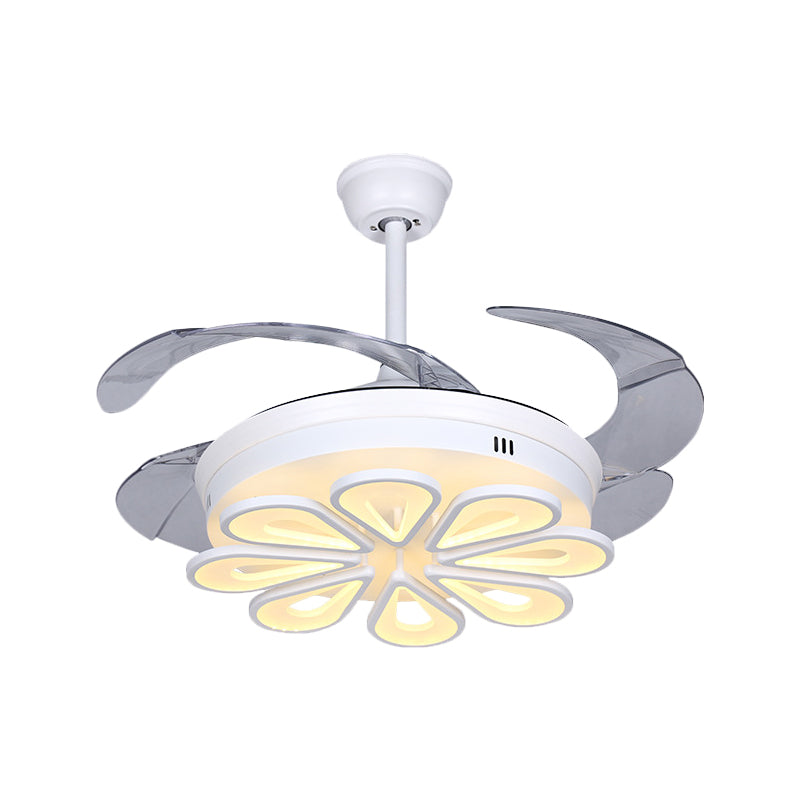 Zeitgenössische Blumenhänge -Lächer -Lampe Acryl -LED Weiß in der Nähe des Deckenlichts mit 4 klaren Klingen, 42 "W.