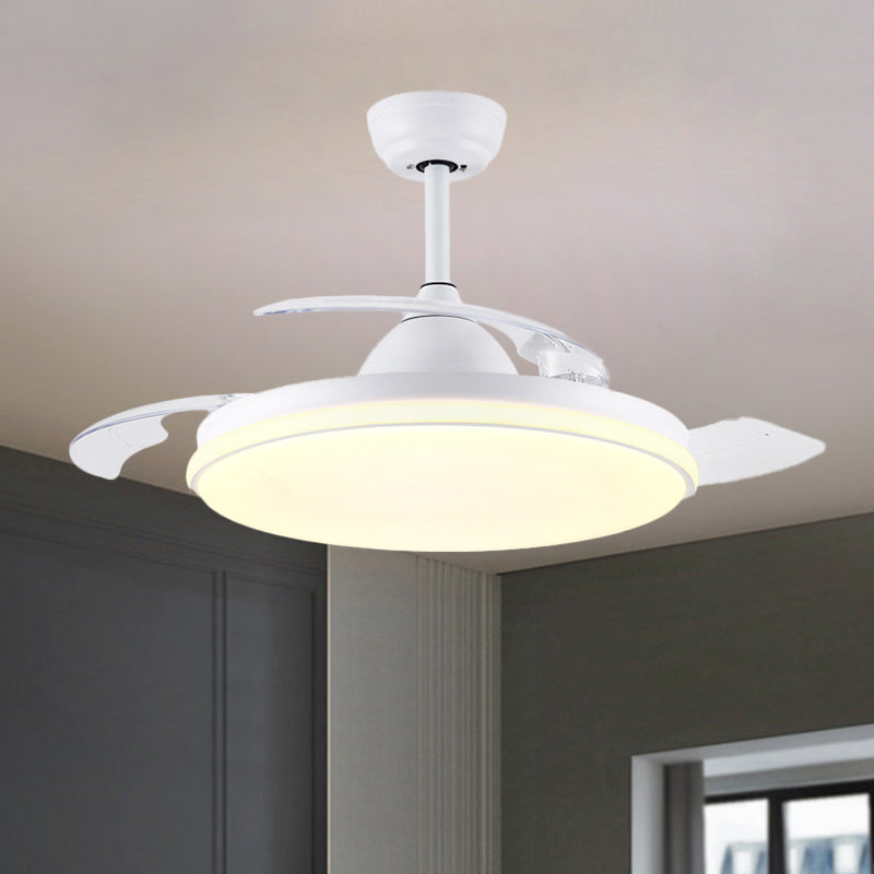 36" Wide Acrylic Circular Semi Flush Light Contemporary White/Black/Gold 3-Blade LED Pendant Fan Lighting for Living Room
