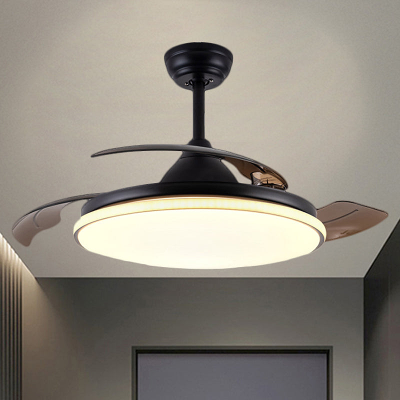 36" Wide Acrylic Circular Semi Flush Light Contemporary White/Black/Gold 3-Blade LED Pendant Fan Lighting for Living Room