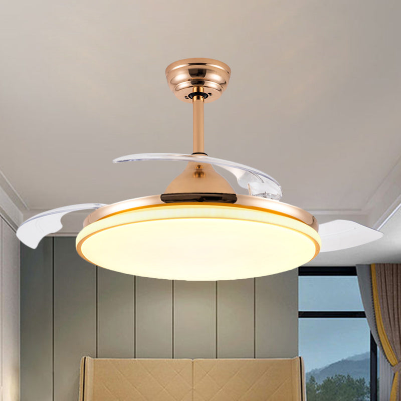 36" Wide Acrylic Circular Semi Flush Light Contemporary White/Black/Gold 3-Blade LED Pendant Fan Lighting for Living Room