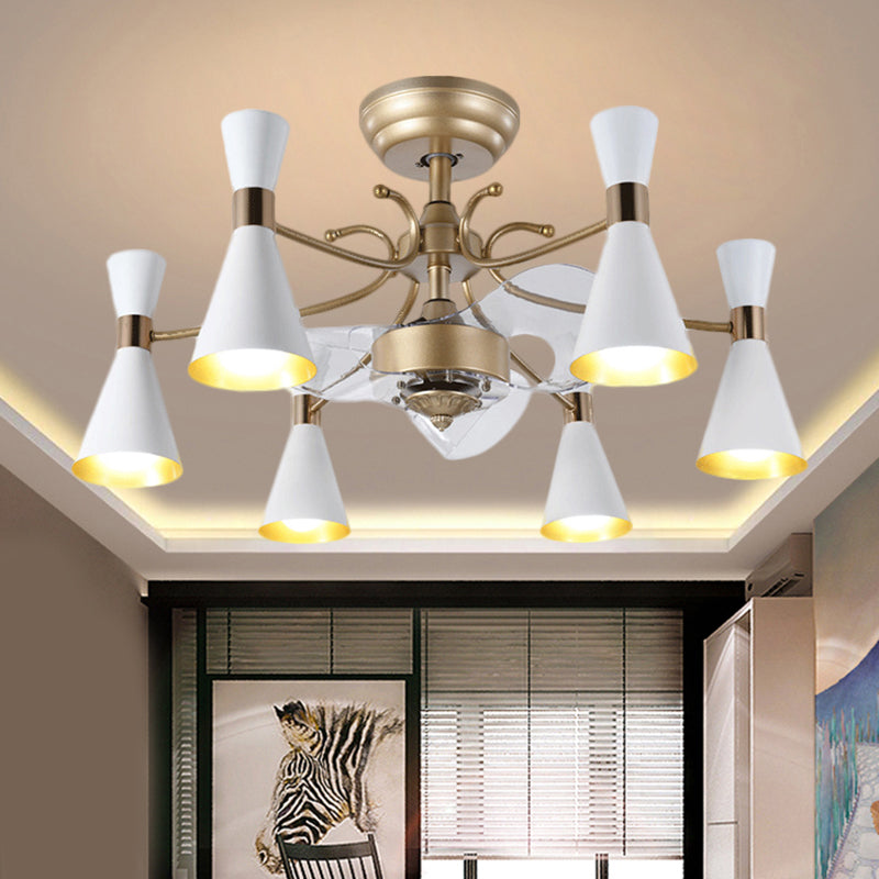 27,5 "Larghezza Flaring Impiccing Light Acrilico Contemporaneo Acrilico 6 lampadine bianca semi-montaggio a 3 lale con braccio curvy