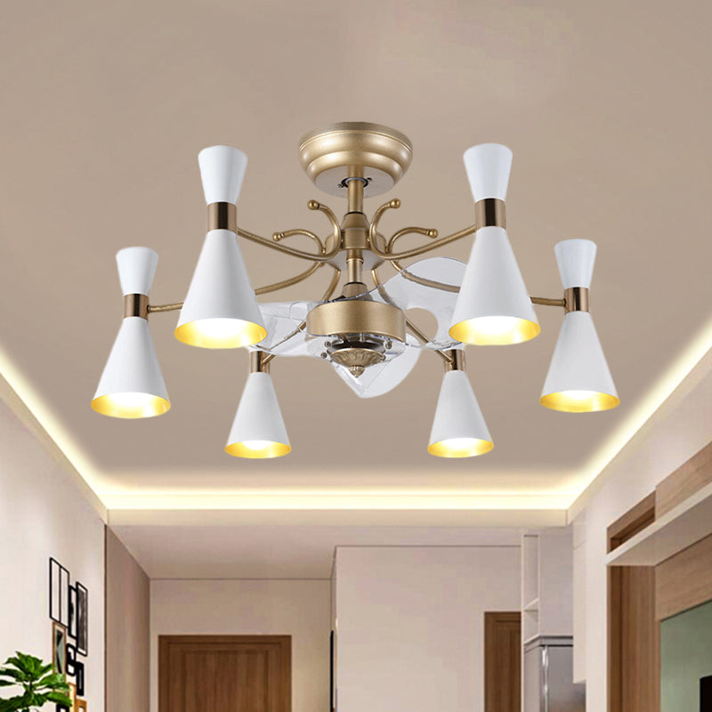 27,5 "Larghezza Flaring Impiccing Light Acrilico Contemporaneo Acrilico 6 lampadine bianca semi-montaggio a 3 lale con braccio curvy