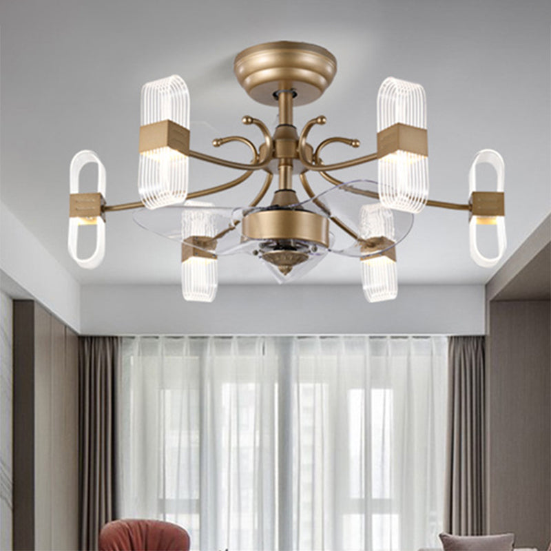 Frame oblungo oro SEMI SIMPLICITÀ SEMPLICITÀ 27,5 "Larco illuminazione a 6 luci del soffitto con 3 lame