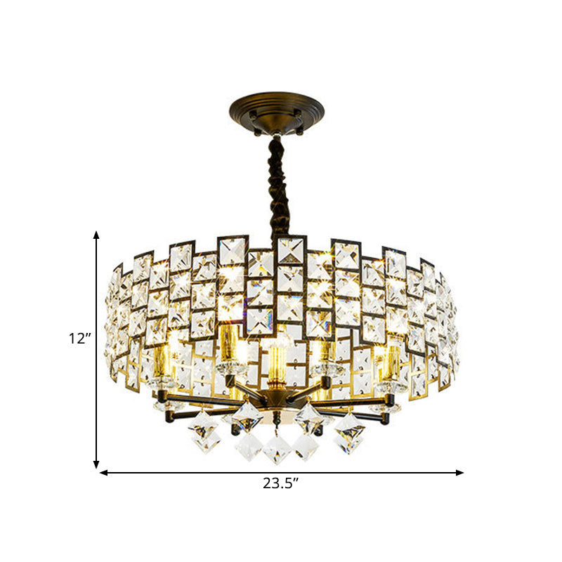 8/12 Heads Hanging Lamp Traditional Circular Crystal Embedded Chandelier Pendant Light in Black