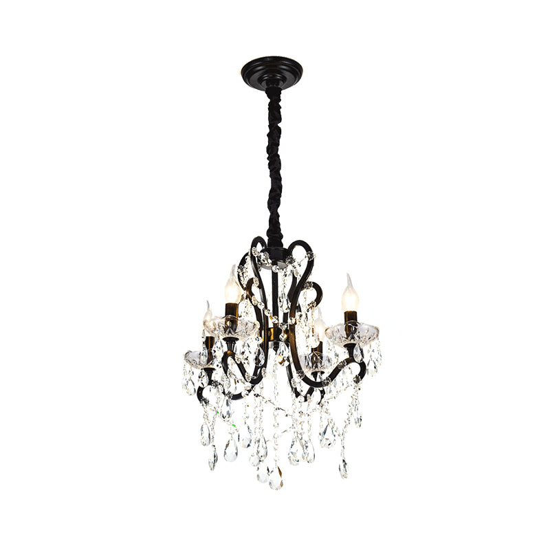 4/5 Lights Crystal Stands Chandelier Light Modern Black Bedroom Swag Hanging Ceiling Fixture