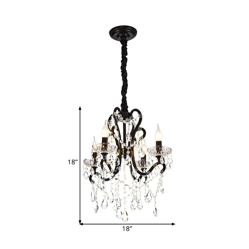 4/5 Lights Crystal Stands Chandelier Light Modern Black Bedroom Swag Hanging Ceiling Fixture