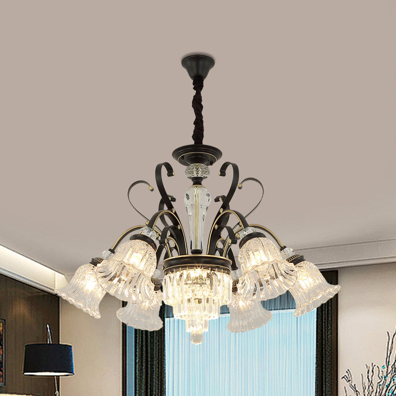 Afgeschuinde glazen kristal zwart plafond kroonluchter bel 6/8 koppen traditionele hanglichtkit