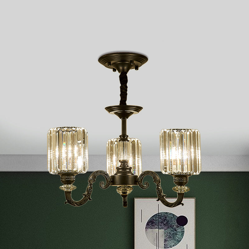 Zwart 3/6 lampen hangende kroonluchter traditionele kristallen blok trommel plafondlamplicht