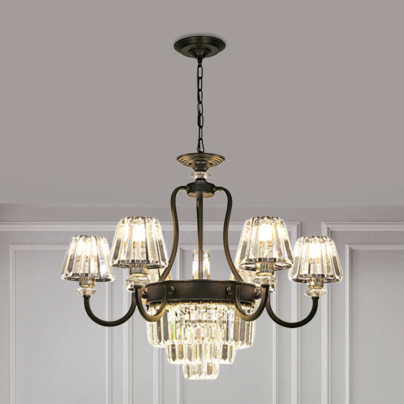 6/8 bulbes lampe de plafond traditionnelle luminaire de lustre en cristal conique en noir en noir