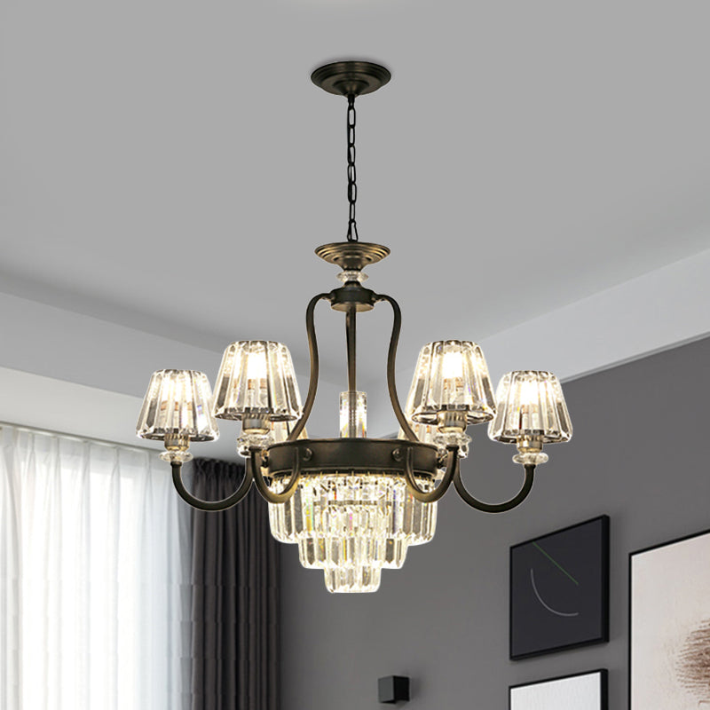 6/8 bulbes lampe de plafond traditionnelle luminaire de lustre en cristal conique en noir en noir