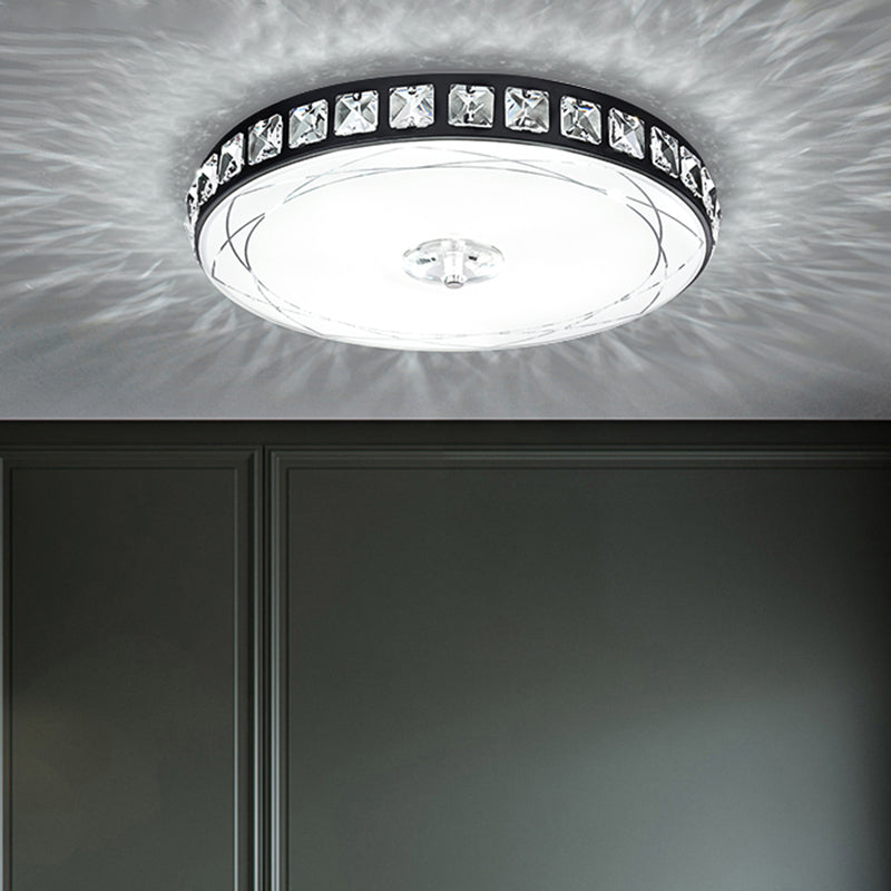 Contemporary Drum Massimale Light Flush Mount 16 "/19.5" Larghezza LED Crystal Lampada Fissture in Nero