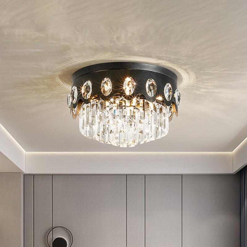 7 teste Crystal Flush Plafoniera Contemporary Black Tiered Grande Camera Flush Mount Lampada