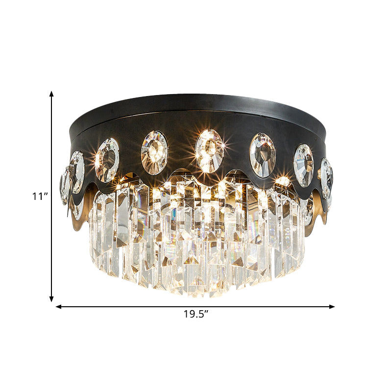 7 teste Crystal Flush Plafoniera Contemporary Black Tiered Grande Camera Flush Mount Lampada