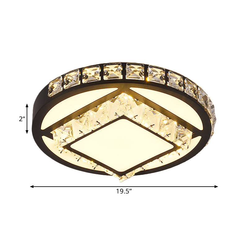 Schwarze runde/quadratische Unterputzbeleuchtung, moderne Kristall-LED-Schlafzimmer-Deckenleuchte