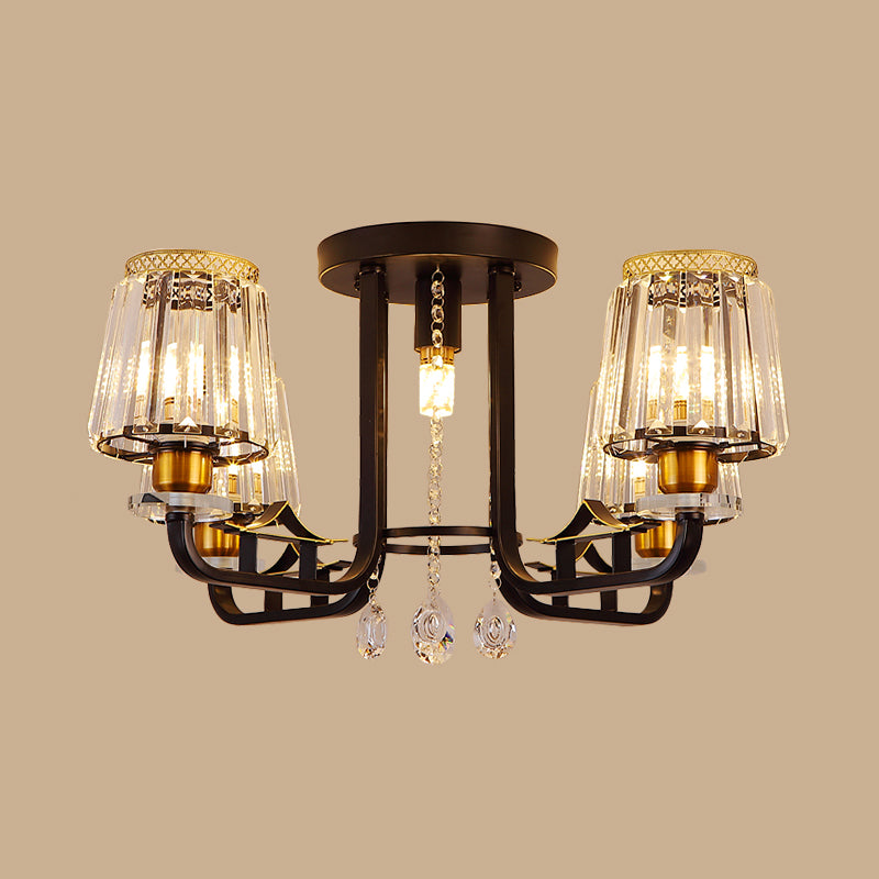 Crystal Black Semi-Flush Ceiling Fixture Tapered 5 Lights LED Traditional Flush Mount Chandelier Lighting