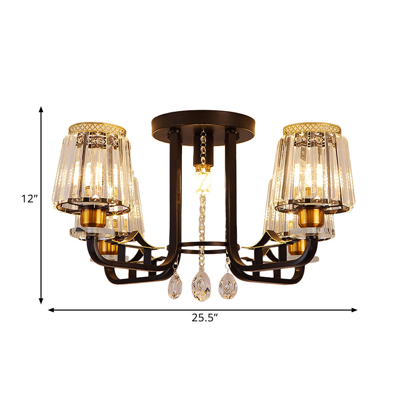 Crystal Black Semi-Flush Ceiling Fixture Tapered 5 Lights LED Traditional Flush Mount Chandelier Lighting
