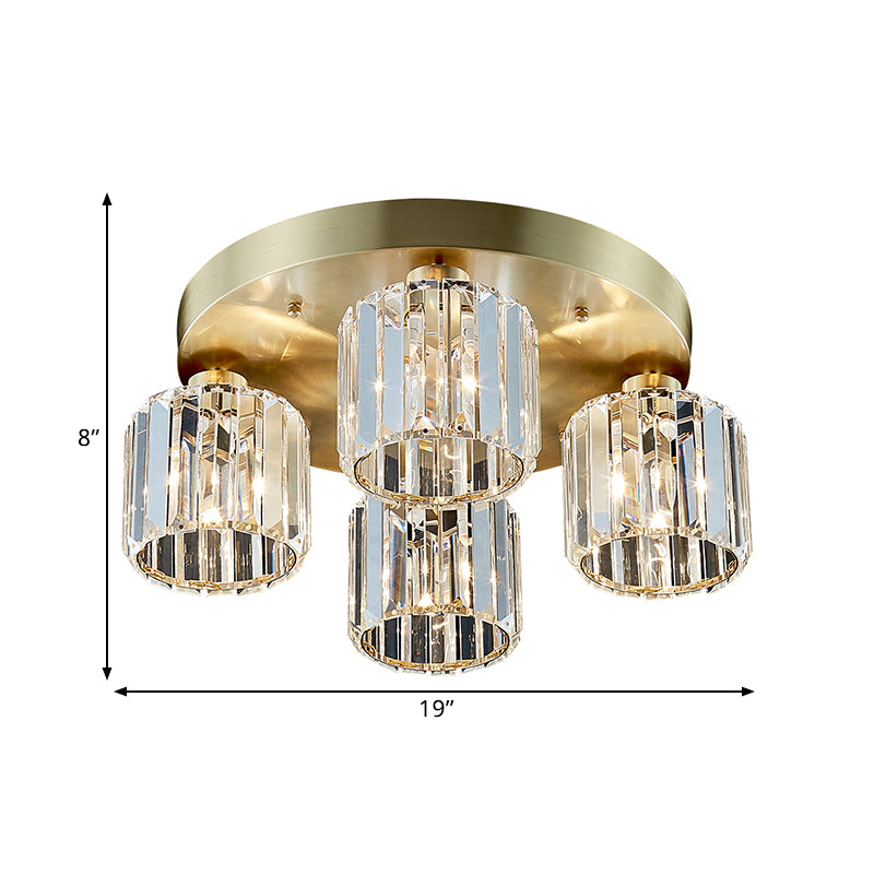 Éclairage semi-rince cylindrique contemporain 4 Bulbes Crystal près du lustre du plafond en or