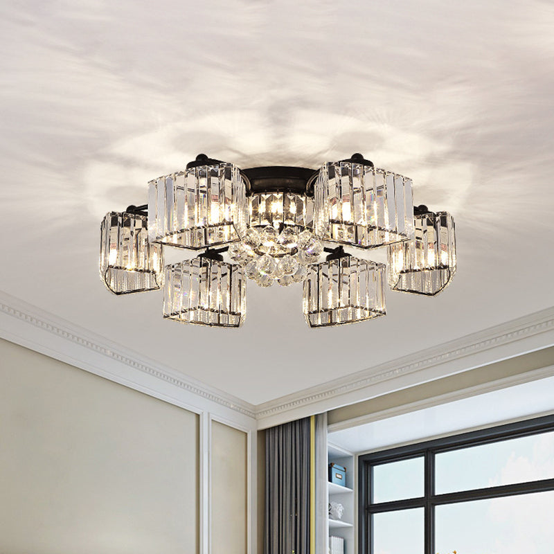 3/6 cabezas trapezoides semi raspontea moderna acabado negro de cristal transparente de la lámpara montado en el alambre