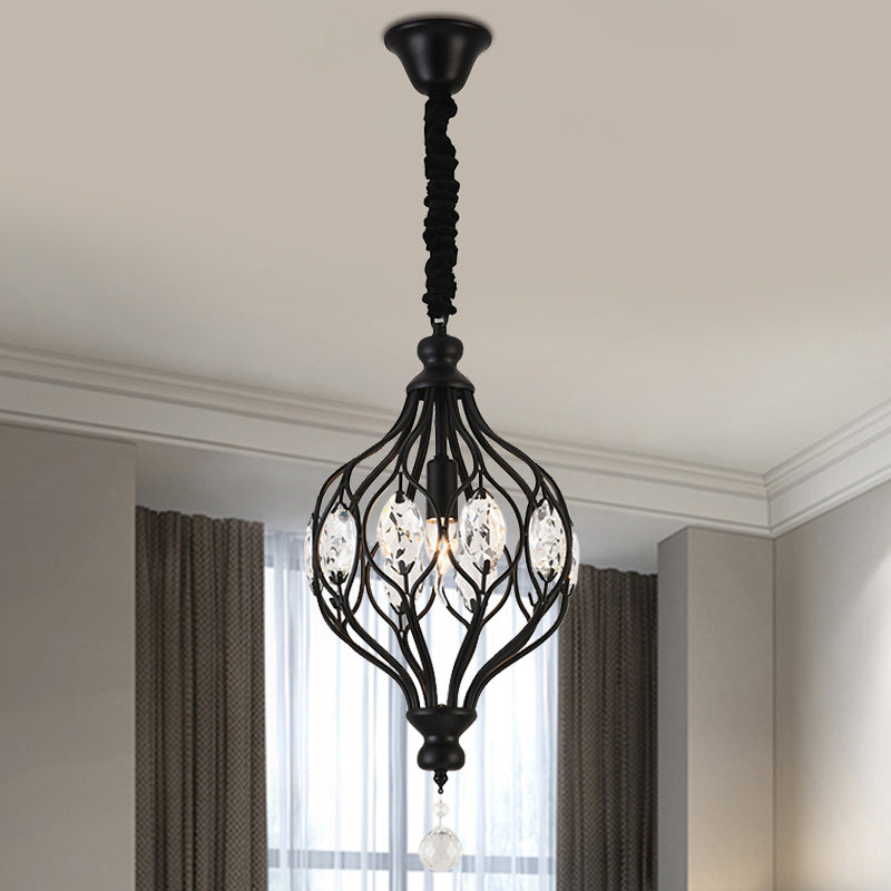 Lantaarn slaapkamer hangende hanglamp traditioneel kristal 1 lamp zwart/gouden plafond suspensielampje