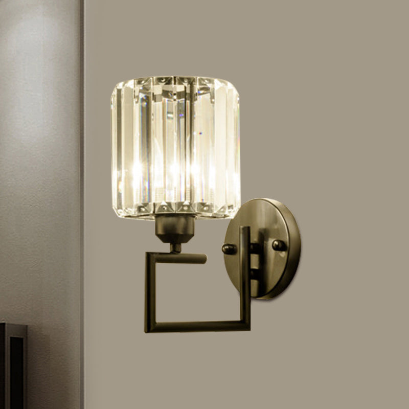 1 tête cylindrique murale lampe à finition noire contemporaine rectangle coupe-luminaire de cristal d'écran