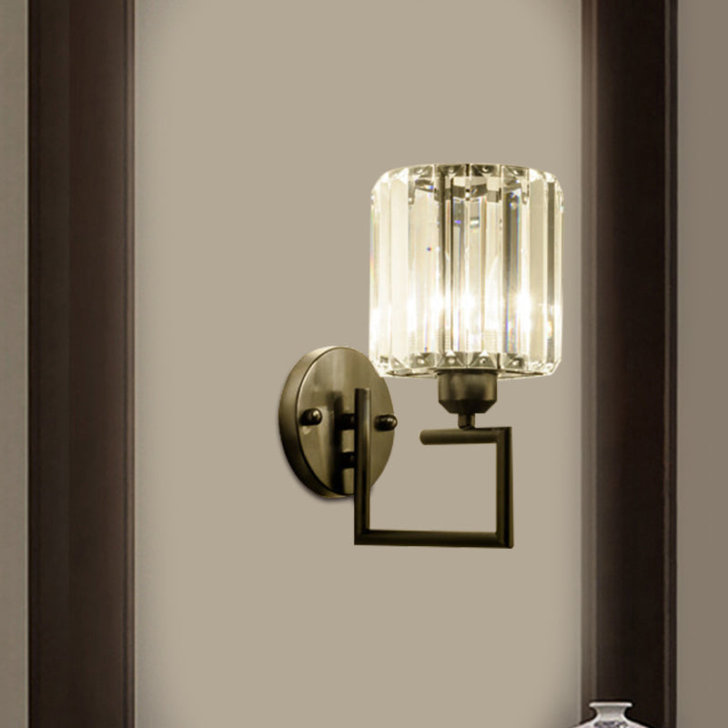 1 tête cylindrique murale lampe à finition noire contemporaine rectangle coupe-luminaire de cristal d'écran